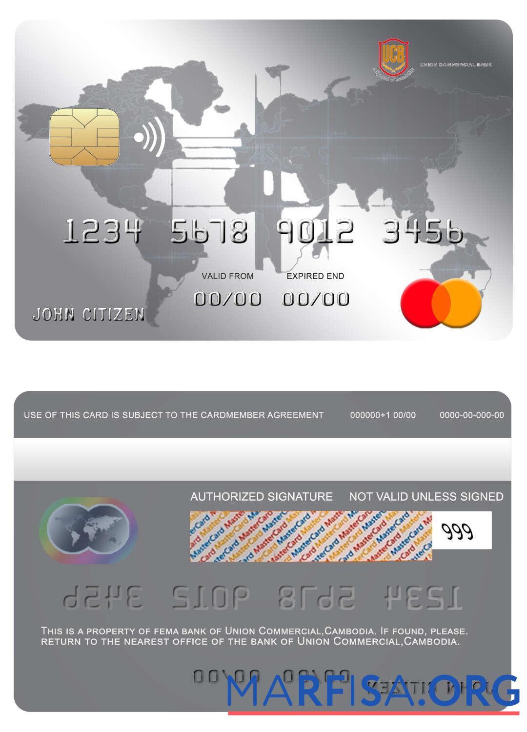 Printable Cambodia Union Commercial bank mastercard download for verification